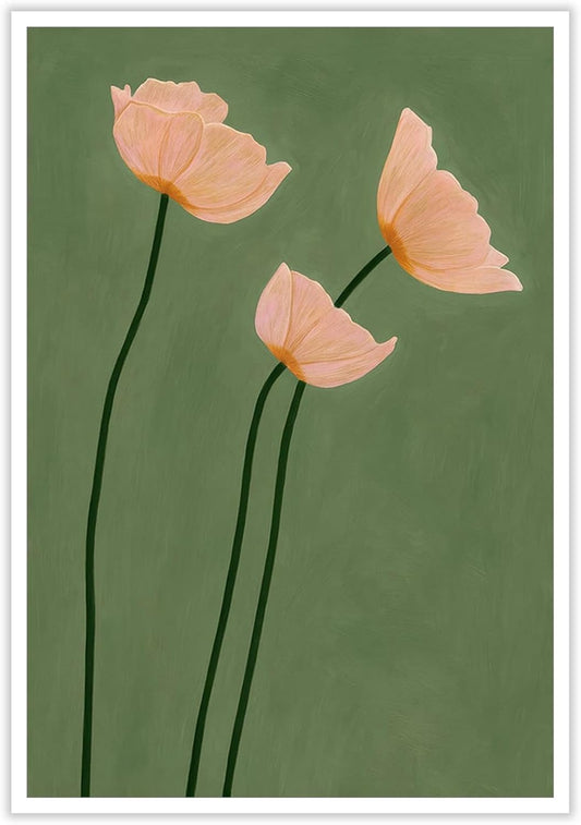 Olive Green Botanical Wall Art Vintage Peony Blush Trio Poster Prints Minimalist