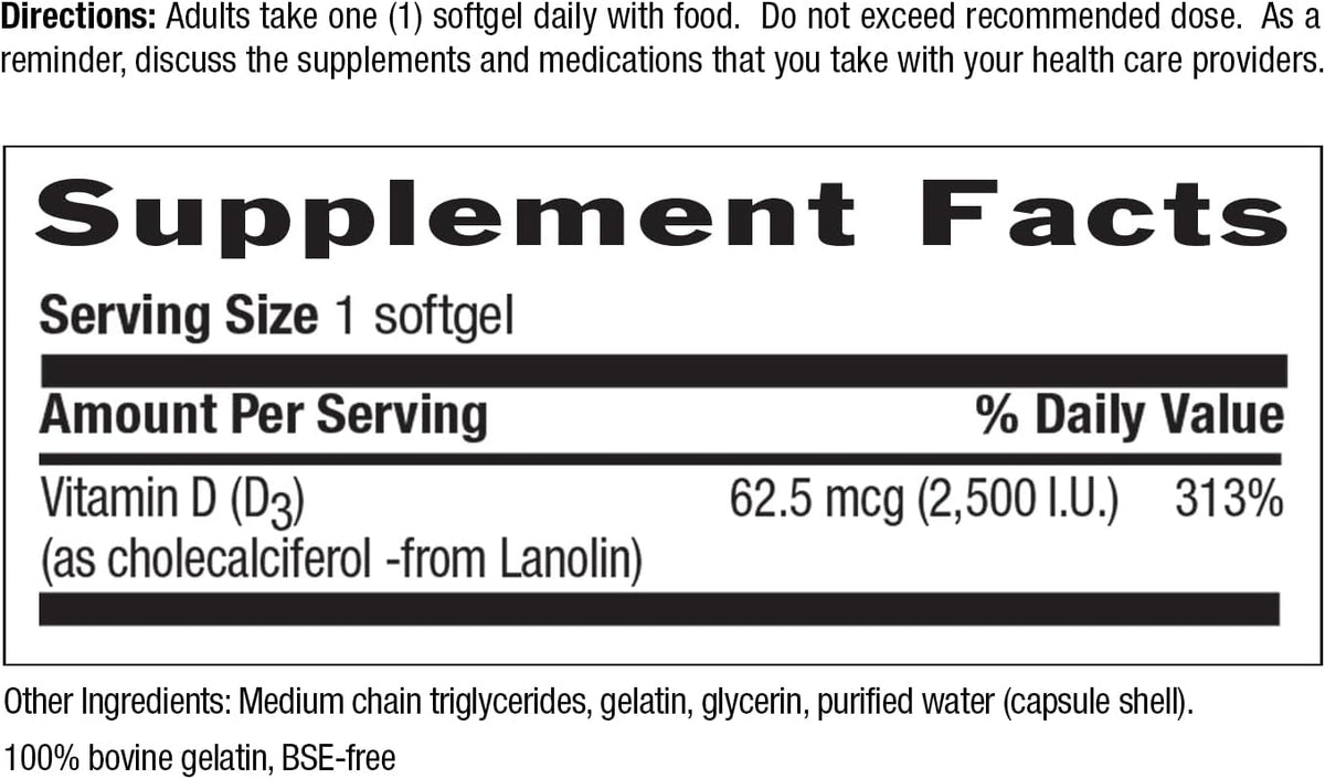 Country Life Vitamin D3 2500 IU, Non-Fish Source, 200 Softgels