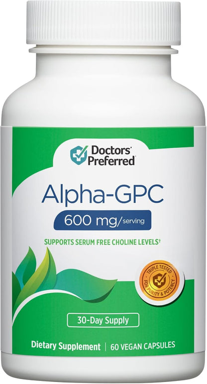 DOCTORS' PREFERRED Alpha GPC Supplement - Premium Formula. 600 MG/Serving, 60 Vegan Capsules, 30-Day Supply