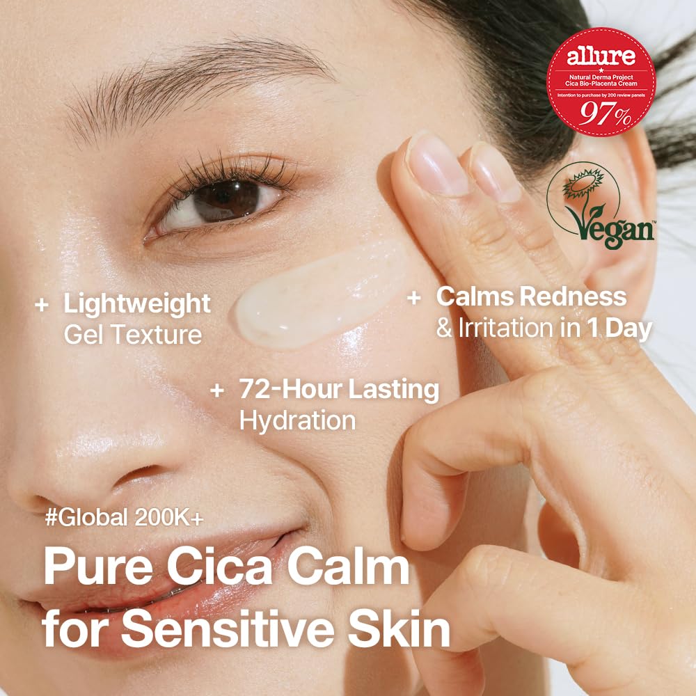 NATURAL DERMA PROJECT NDP Cica Cream - Gel Face Moisturizer for Sunburn Relief, lightweight Korean Moisturizer for Sensitive Skin, Centella Asiatica,