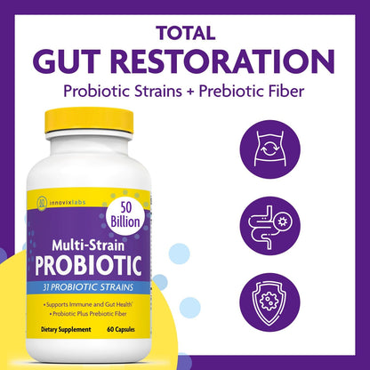 InnovixLabs Probiotic & Magnesium Bundle Multi-Strain Probiotic (60 Time-Release Capsules) Advanced Magnesium (150 Time-Release Capsules). Helps Support Immune and Gut Health. *
