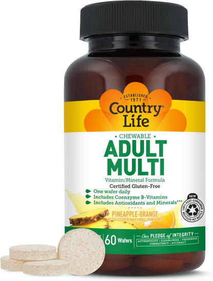 Country Life Adult Chewable Multivitamin, Pineapple Orange, 60 Wafers