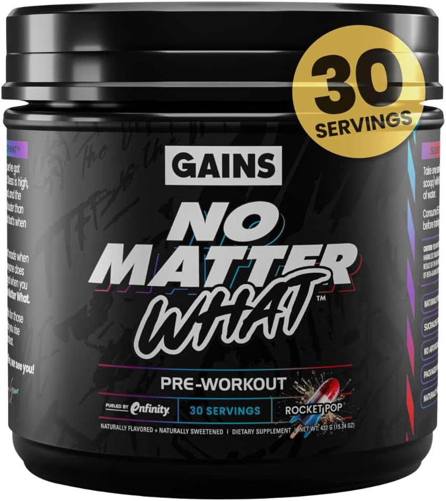 Gains in Bulk No Matter What Pre Workout Powder, Rocket Pop, 30 Servings