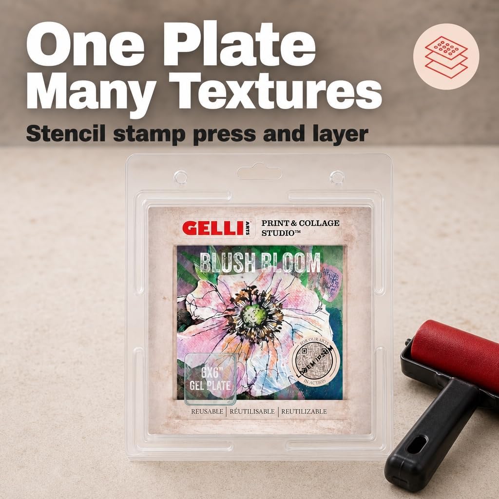 Gelli Arts Gel Printing Plate – Reusable Gel Printing Plate, Printmaking Supplies, Monoprinting at Home, Arts and Crafts – Easy Cleaning & Storage – Made in the USA – 6" x 6" – Blush Bloom