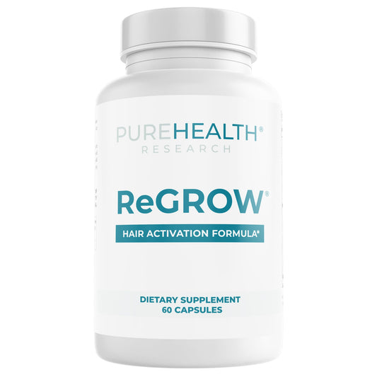 PUREHEALTH RESEARCH ReGrow - Hair Growth Vitamins - Hair Supplement for Scalp & Thickness Support - with Saw Palmetto, Biotin, Hydrolyzed Bovine Collagen