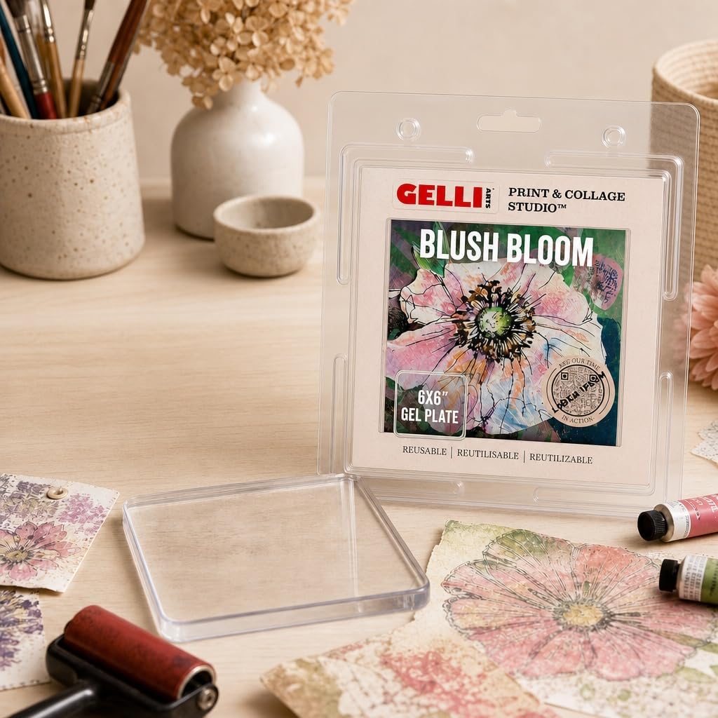 Gelli Arts Gel Printing Plate – Reusable Gel Printing Plate, Printmaking Supplies, Monoprinting at Home, Arts and Crafts – Easy Cleaning & Storage – Made in the USA – 6" x 6" – Blush Bloom