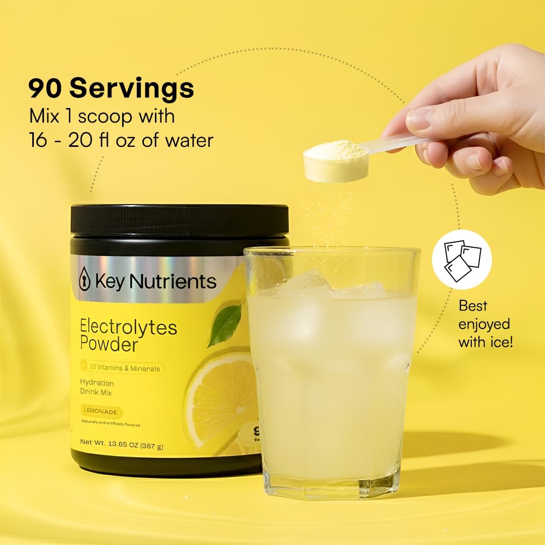 KEY NUTRIENTS Electrolytes Powder Bundle, Refreshing Lemonade 90 Servings Jar + Orange 90 Servings Jar, Sugar Free Hydration Drink Mix with Vitamins & Minerals, No Calories