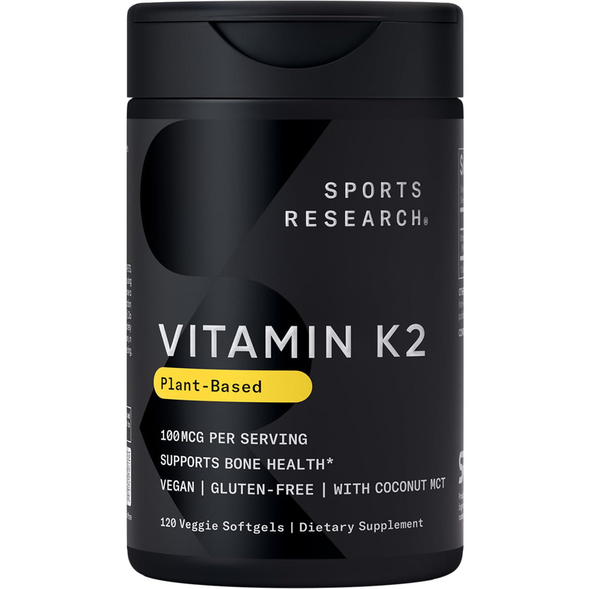 Sports Research® Vitamin K2 as MK-7 100mcg with Coconut MCT Oil - 60 Veggie Softgels (2 Month Supply) Vegan Certified, Non-GMO Verified, Gluten & Soy Free
