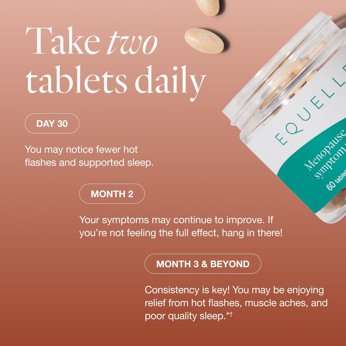 EQUELLE Multi-Symptom Perimenopause & Menopause Relief Relief from Hot Flashes, Muscle Aches & Supports More Sleep. Hormone-Free, Plant-Based S-Equol – 1 Month Supply (60 Tablets)