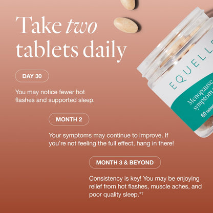 EQUELLE Multi-Symptom Perimenopause & Menopause Relief Relief from Hot Flashes, Muscle Aches & Supports More Sleep. Hormone-Free, Plant-Based S-Equol – 1 Month Supply (60 Tablets)