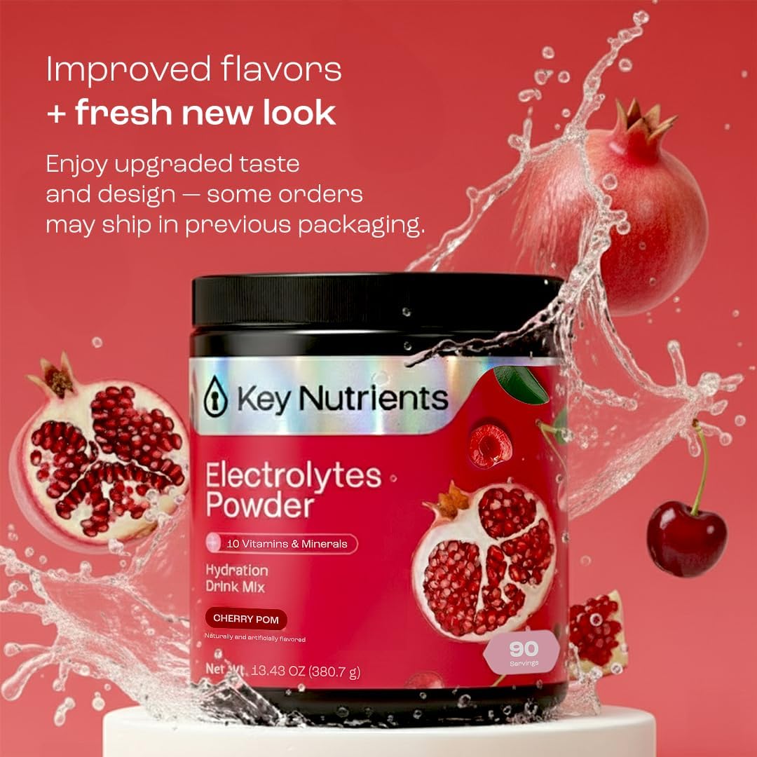 KEY NUTRIENTS Electrolytes Powder Bundle, Refreshing Lemonade 90 Servings Jar + Sweet Cherry Pom 90 Servings Jar, Sugar Free Hydration Drink Mix with Vitamins & Minerals, No Calories