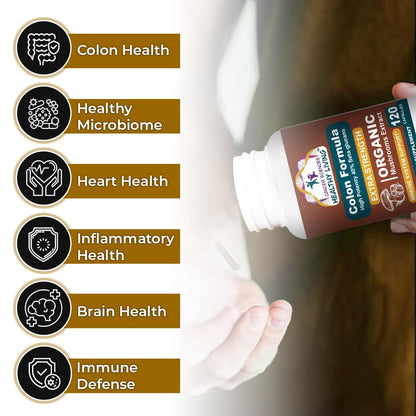 Colon Wellness Supplement, USDA Certified Organic Mushrooms Extract, Extra Strength 1,500 mg, High Potency 40% Beta-Glucans, Immune, Gut & Digestive, Colon Cleanse & Detox, 120 Caps
