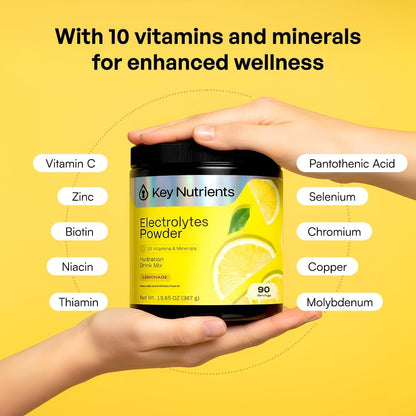 KEY NUTRIENTS Electrolytes Powder Bundle, Refreshing Lemonade 90 Servings Jar + Sweet Blue Raspberry 90 Servings Jar, Sugar Free Hydration Drink Mix with Vitamins & Minerals, No Calories
