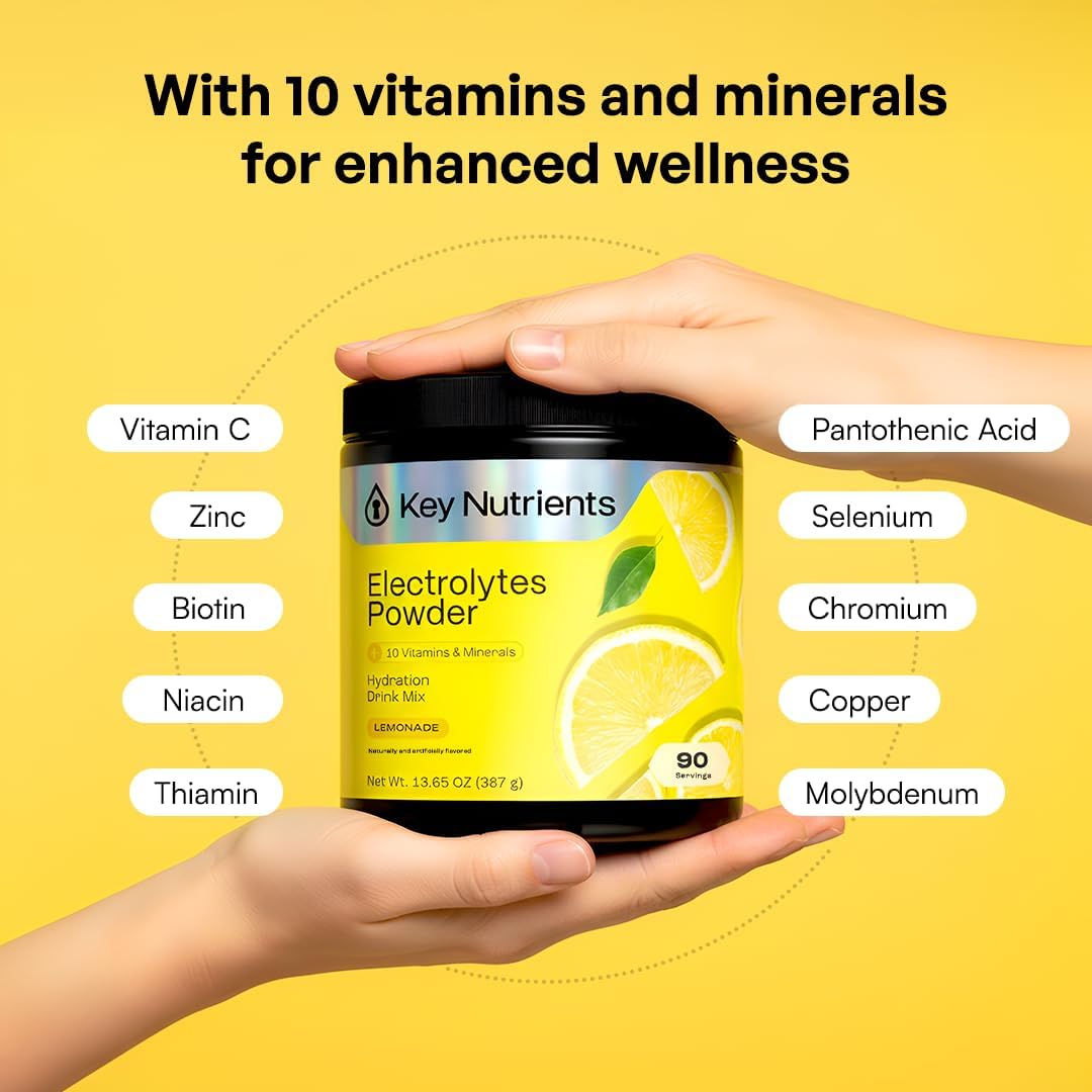 KEY NUTRIENTS Electrolytes Powder Bundle, Refreshing Lemonade 90 Servings Jar + Fresh Pink Lemonade 90 Servings Jar, Sugar Free Hydration Drink Mix with Vitamins & Minerals, No Calories