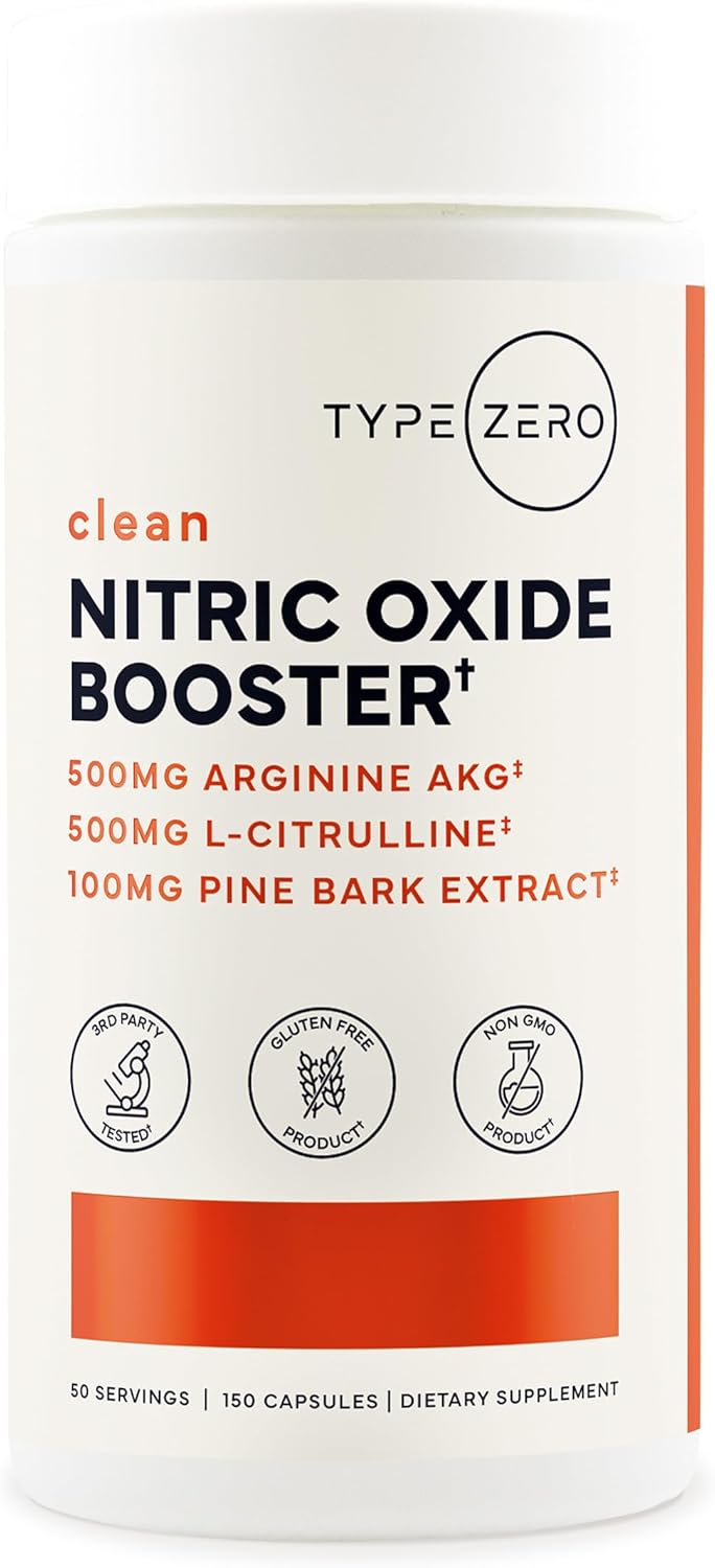 Type Zero Nitric Oxide 6X Booster, 150 Veggie Capsules, Natural Supplement | Beetroot, Arginine AKG, Citrulline, Pine Bark, Garlic & Vitamin C, Nitrous Oxide