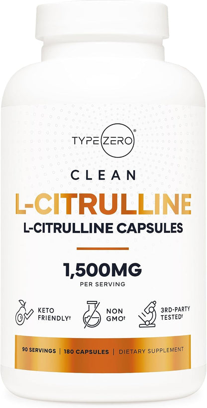 Type Zero L-Citrulline (1,500mg) 180 Capsules, GMO-Free, Keto-Friendly