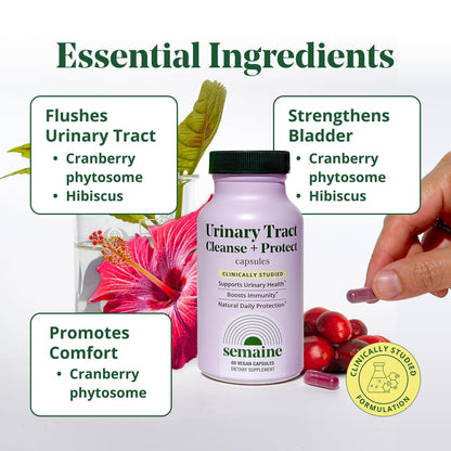 Semaine Urinary Tract Cleanse & Protect - Urinary Tract Health for Women, Cranberry Supplement for Women with Standardized Hibiscus, Daily Bladder Support Supplement, 30 Vegan Capsules
