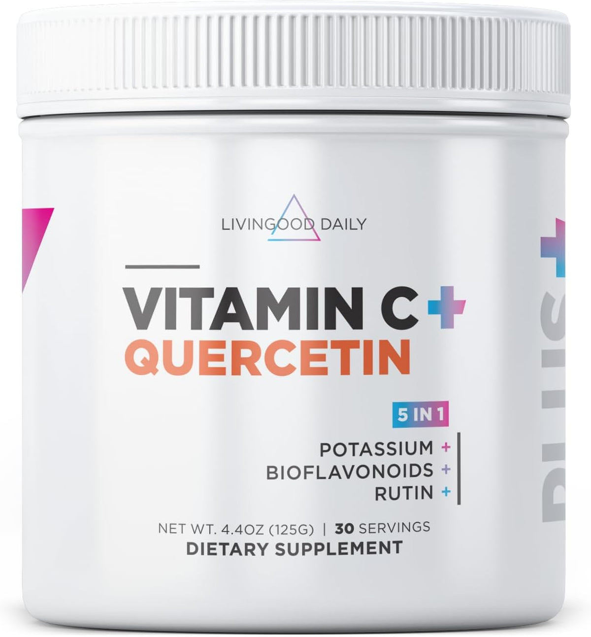 Livingood Daily High Dose Vitamin C Powder Supplement, 2,600 MG Ascorbic Acid Powder Supports Immunity & Skin Health, Powdered Vitamin C with Quercetin, Sweetened with Stevia, Vegan, 30 Servings