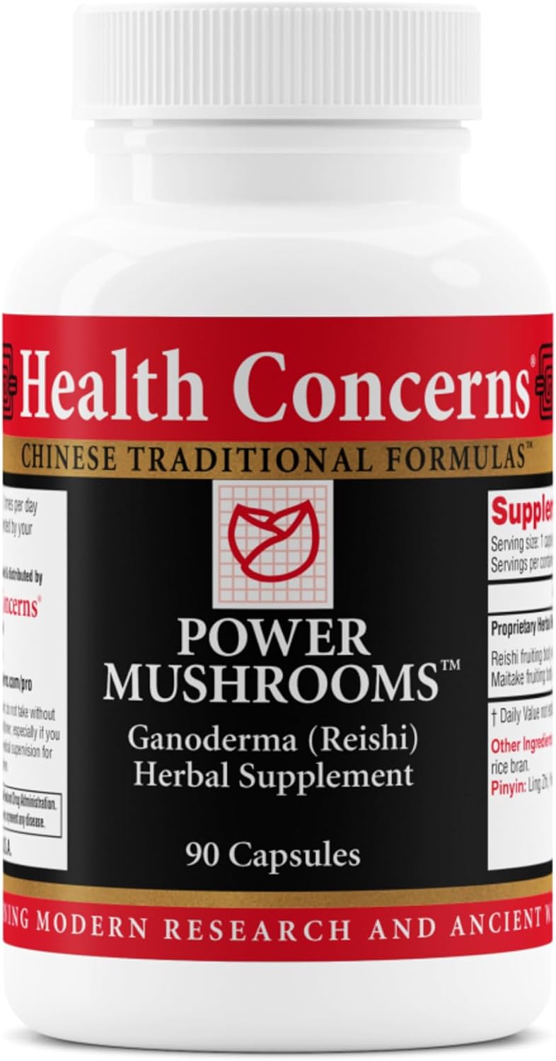 Health Concerns Power Mushrooms – Immune System & Natural Energy Support – Adaptogenic Mushroom Supplement with Reishi, Tremella, Maitake, Poria – Traditional Chinese Herbal Supplement - 90 Capsules