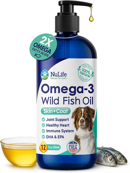 Wild Omega 3 Fish Oil for Dogs - Dog Fish Oil Liquid to Reduce Shedding & Itching - Supports Joints, Brain, and Heart Health - Fish Oil for Dogs Skin and Coat Supplement - Rich in EPA + DHA - 12oz