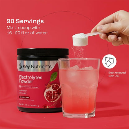 KEY NUTRIENTS Electrolytes Powder Bundle, Cherry Pom 90 Servings + Electrolyte Powder Packets Variety Pack 10 Count, Sugar Free Hydration Drink Mix with Vitamins & Minerals, No Calories