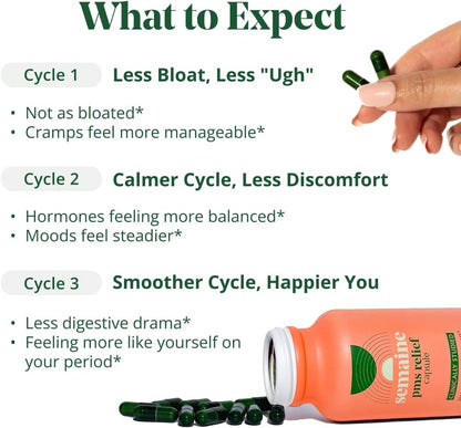 Semaine PMS Relief for Women, Period Cramp Relief, Period Cramps, Menstrual Cramps, PMS Support Supplement for Women, Bloating and Mood, Boswellia and Curcumin, 40 Capsules