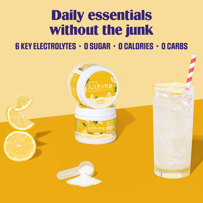 Ultima Replenisher Daily Electrolyte Powder Drink Mix – Lemonade, 30 Servings Canister – Zero Sugar Hydration Powder with 6 Electrolytes & Minerals