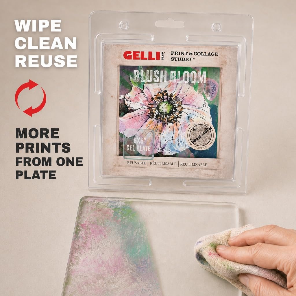 Gelli Arts Gel Printing Plate – Reusable Gel Printing Plate, Printmaking Supplies, Monoprinting at Home, Arts and Crafts – Easy Cleaning & Storage – Made in the USA – 6" x 6" – Blush Bloom