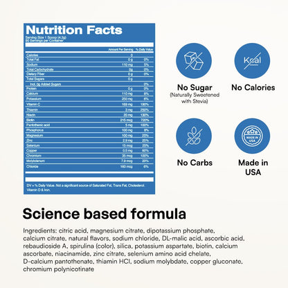 KEY NUTRIENTS Potassium Multivitamin Electrolytes Powder, Lemonade, 90 Serv