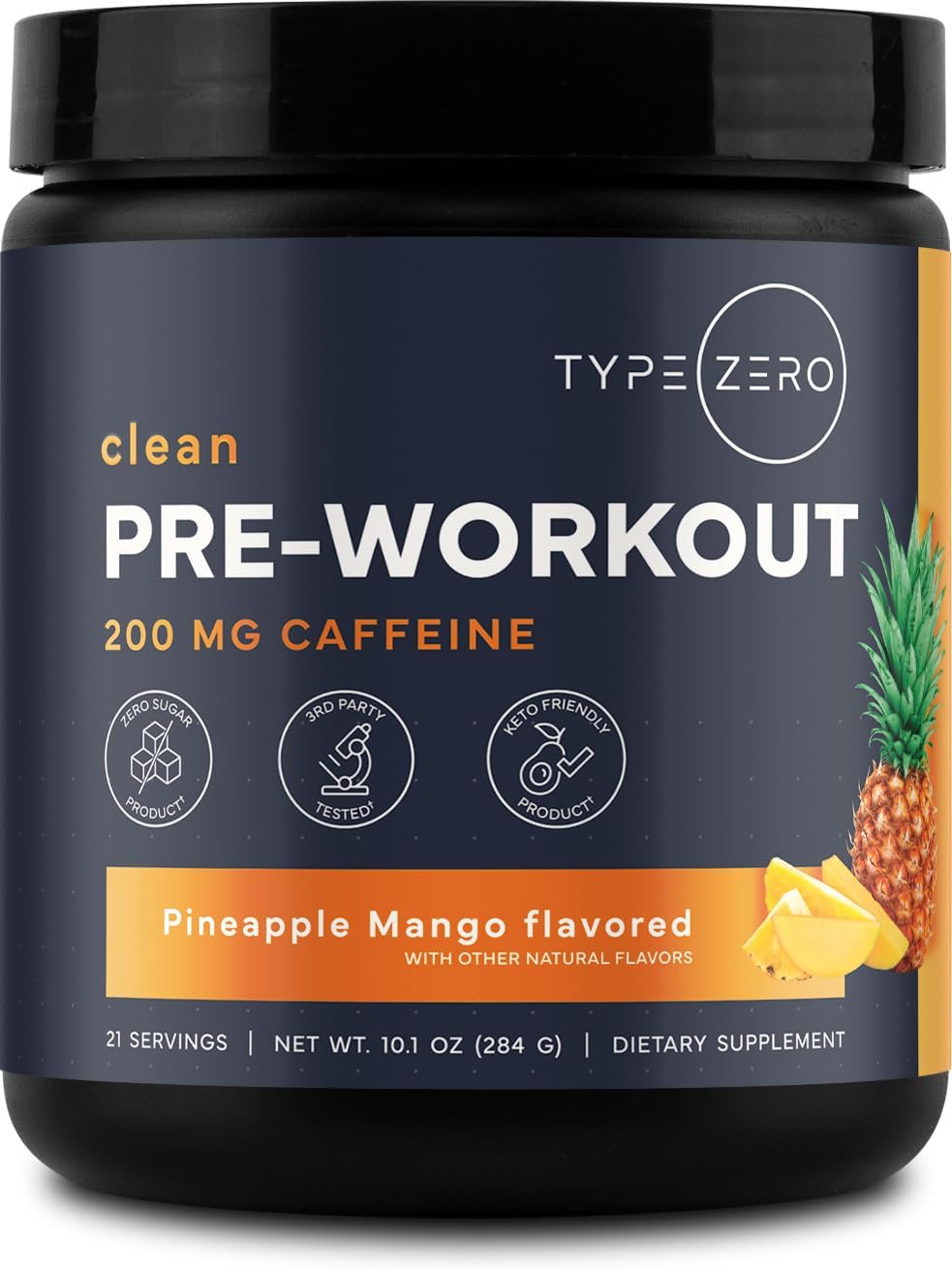 Type Zero Clean Pre Workout Powder (Pineapple Mango) 21 Servings | 200mg Natural Caffeine, L-Citrulline Malate, Beta Alanine, Alpha GPC, Huperzine A, Himalayan Salt, Sugar Free