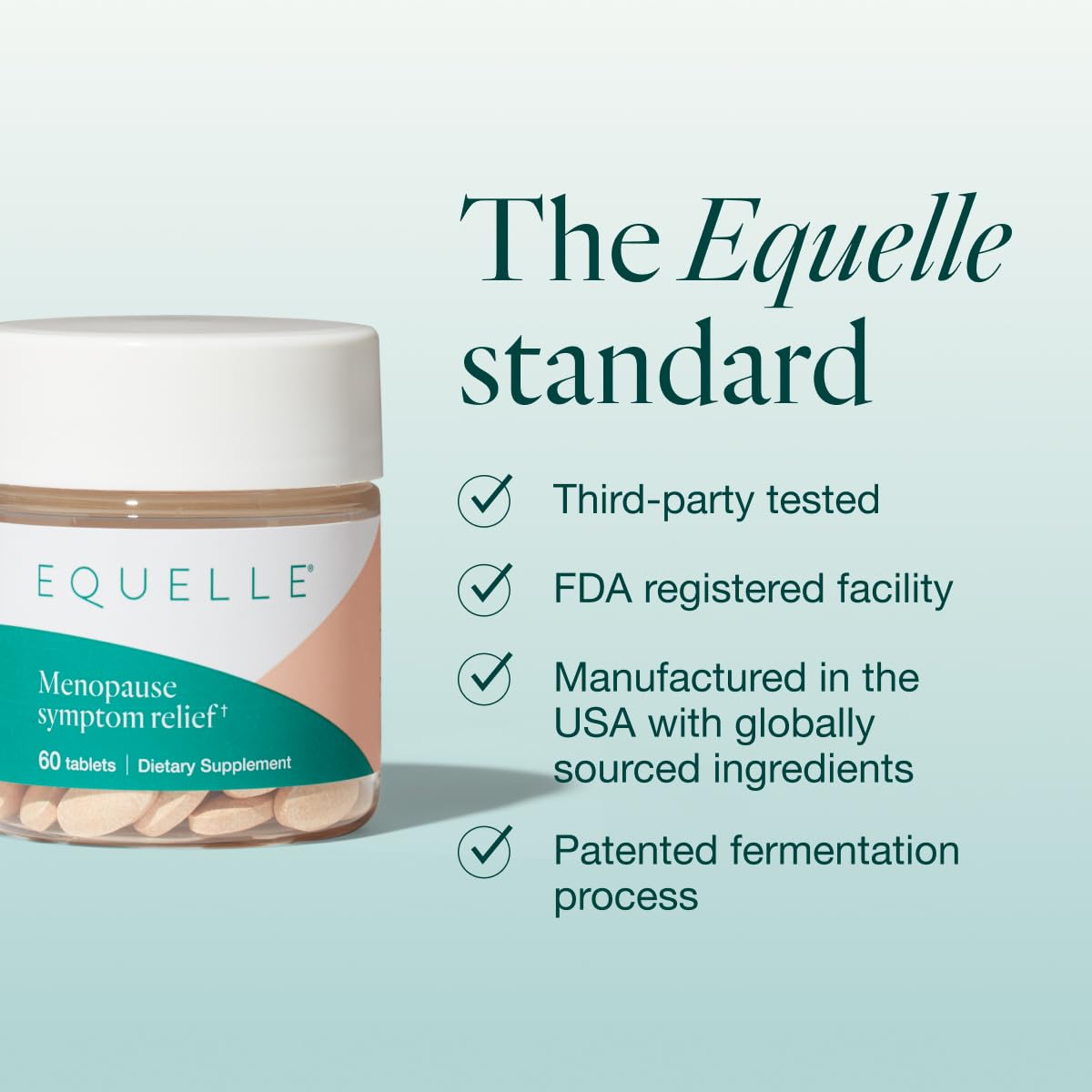 EQUELLE Multi-Symptom Perimenopause & Menopause Relief Relief from Hot Flashes, Muscle Aches & Supports More Sleep. Hormone-Free, Plant-Based S-Equol – 1 Month Supply (60 Tablets)