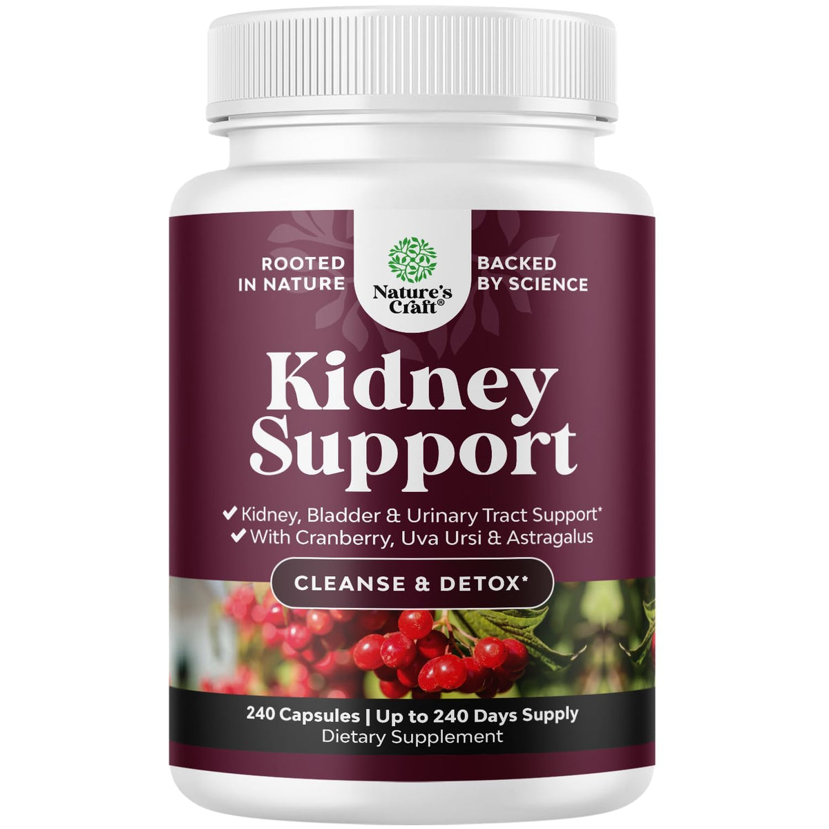 Advanced Kidney Support Supplement - Kidney Cleanse Detox & Repair Cranberry Extract Capsules with Uva Ursi, Stinging Nettle & Astragalus for Kidney Health - Urinary Tract Health - 60 Count