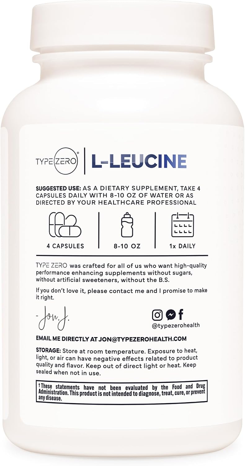 Type Zero L-Leucine Capsules (2000mg) 120 Capsules, 30 Servings