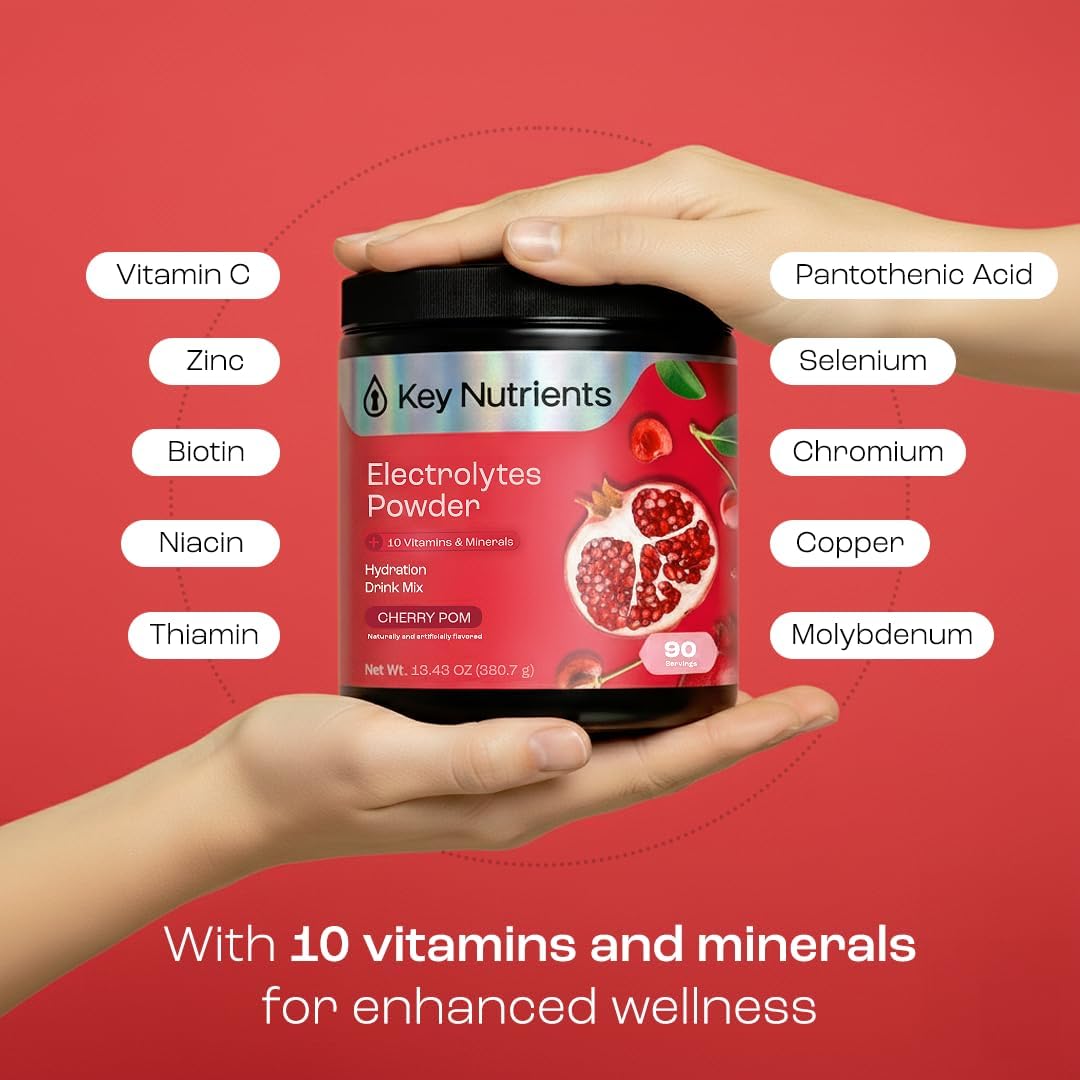 KEY NUTRIENTS Electrolytes Powder Bundle, Refreshing Lemonade 90 Servings Jar + Sweet Cherry Pom 90 Servings Jar, Sugar Free Hydration Drink Mix with Vitamins & Minerals, No Calories
