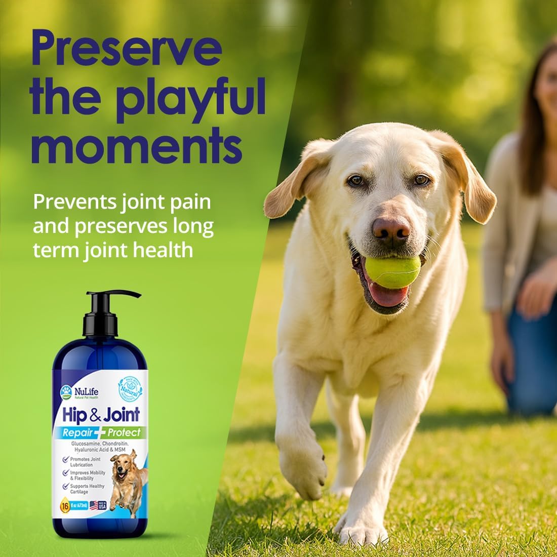 Liquid Glucosamine for Dogs - Advanced Joint Supplement for Dogs Ages with Chondroitin, MSM & Hyaluronic Acid - Repairs & Protects Joints, Supports Mobility & Pain Relief - 16oz