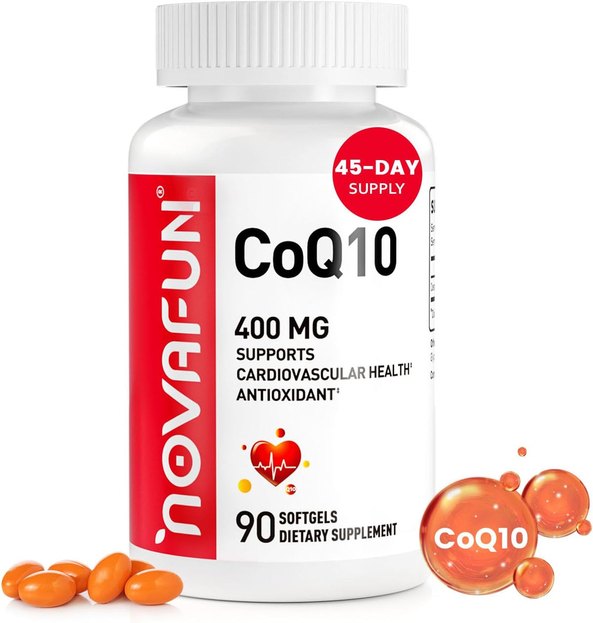 CoQ10-400mg-Softgels with Coconut MCT Oil, High Absorption Coenzyme Q10 Supplement for Heart Health & Energy Production, 90 Count, 45 Day Supply