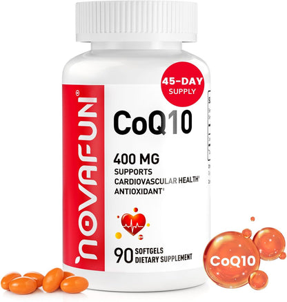 CoQ10-400mg-Softgels with Coconut MCT Oil, High Absorption Coenzyme Q10 Supplement for Heart Health & Energy Production, 90 Count, 45 Day Supply