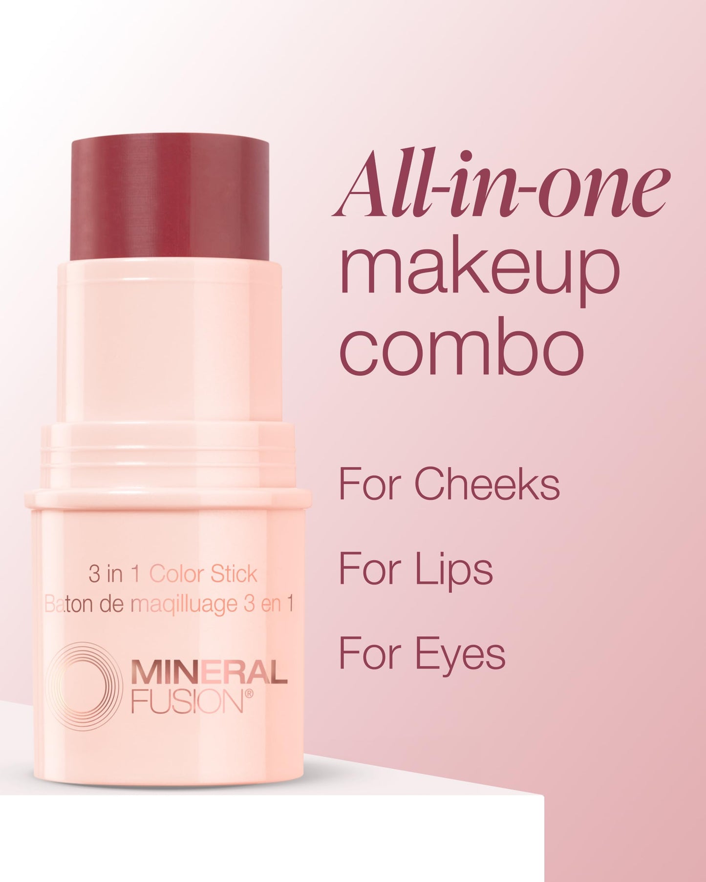 Mineral Fusion 3-in-1 Color Stick - Hydrating Tinted Cream Blush for Cheeks, Lip and Eye - Natural Multi Use Makeup (Berry Glow)