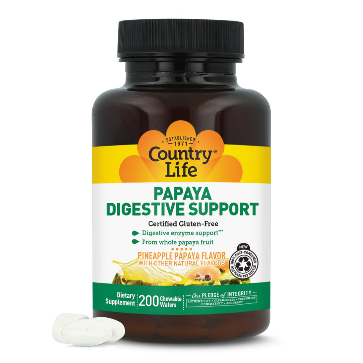 Country Life Papaya Digestive Support with Papain & Protease, 500 Wafers