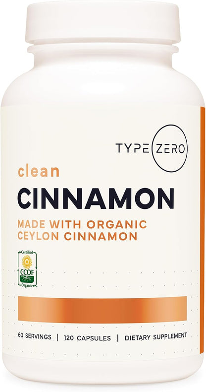 Type Zero Ceylon Cinnamon (1200mg) 120 Capsules, Gluten-Free, GMO-Free | Organic Cinnamon Bark Supplement, Natural