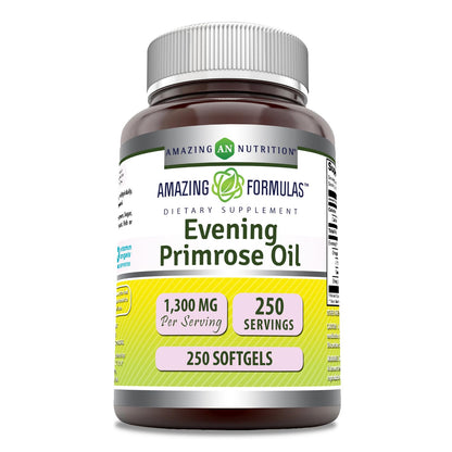 Amazing Formulas Evening Primrose Oil 1300mg, 10% GLA, Softgels Supplement | Hexane Free Cold Pressed Oil | Non-GMO | Gluten Free (250 Count)