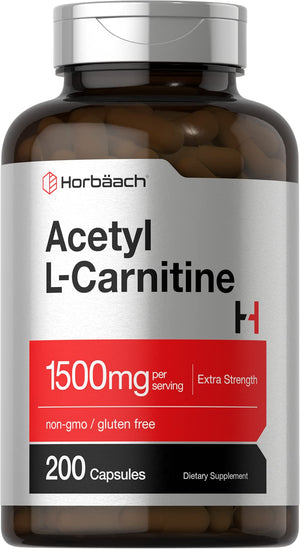Suplement ​Horbäach Acetyl L-Carnitine 1500mg | 200 Capsules | Extra Strength Supplement | Non-GMO & Gluten Free - VelvetGlow USA