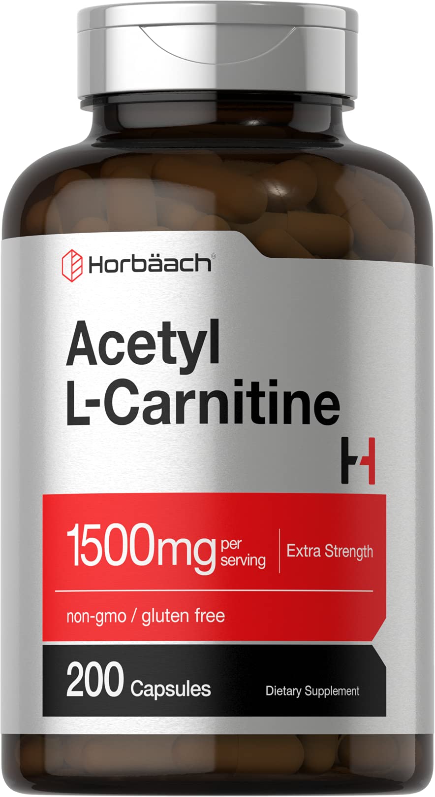 Suplement ​Horbäach Acetyl L-Carnitine 1500mg | 200 Capsules | Extra Strength Supplement | Non-GMO & Gluten Free - VelvetGlow USA