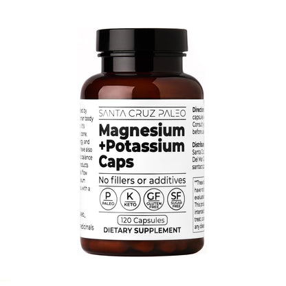 Santa Cruz Paleo Magnesium + Potassium Caps, Supplement for Men and Women, Paleo, Keto, Sugar & Gluten Free, Magnesium Glycinate 166mg and Potassium Citrate 38mg per Serving, American Made, 60 Caps