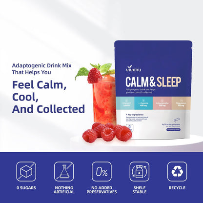 VivoNu Calm & Sleep Powdered Drink Mix Raspberry L Theanine Ksm-66 Ashwagandha Magnesium Glycinate Vitamin D 3 Supplements for Relaxation & Focus No Sugar Non GMO