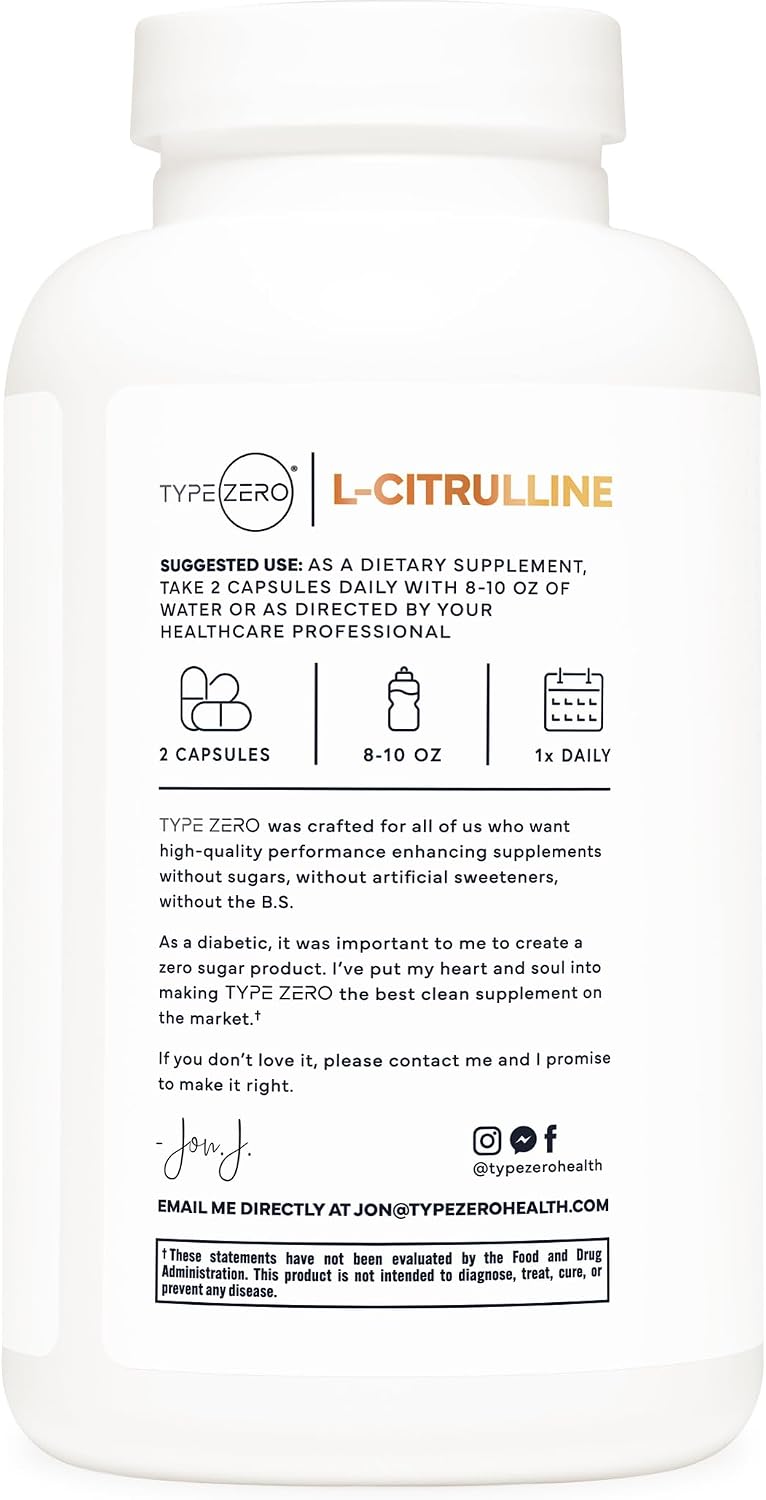 Type Zero L-Citrulline (1,500mg) 180 Capsules, GMO-Free, Keto-Friendly