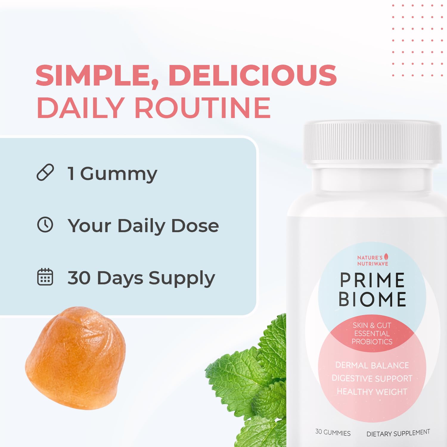 Nature’s NutriWave PrimeBiome Probiotic Gummies – Plant-Based Blend with Inulin, Lion’s Mane, Ginger & More– Non-GMO, No Stimulants, GMP Certified – 30 Gummies, 3 Month Supply Nature’s NutriWaveBuy Supplements Australia