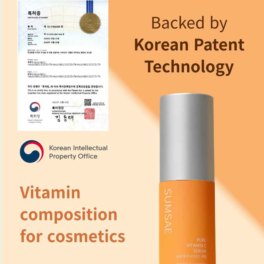 SUMSAE Pure Vitamin C Serum - Korean Skincare with Vitamin 10.5%, Waterless (No oxidation formula), Special Airless Pump, Brightening and Firming Skin