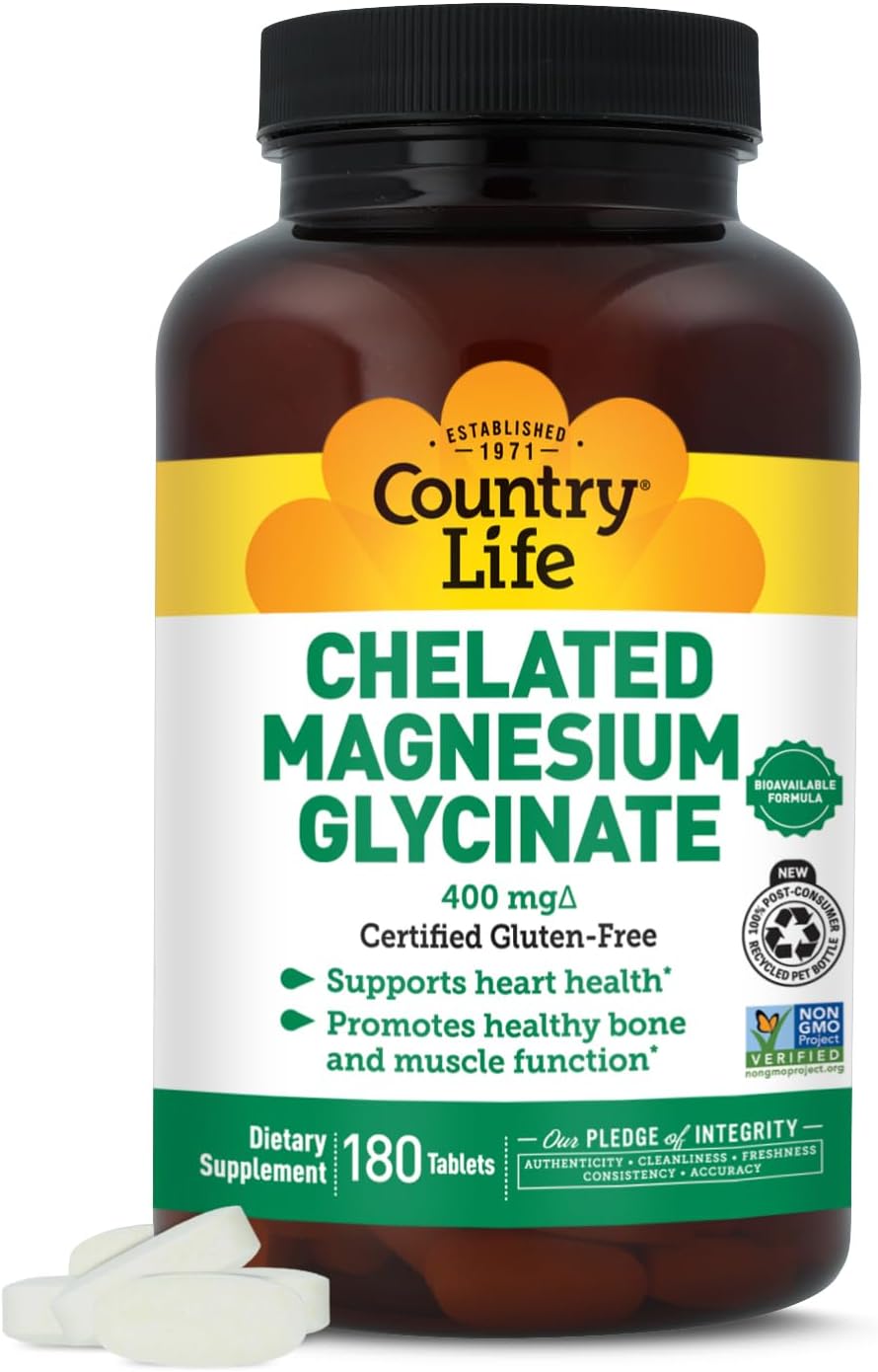 Country Life Chelated Magnesium Glycinate 400 mg, 180 Tablets