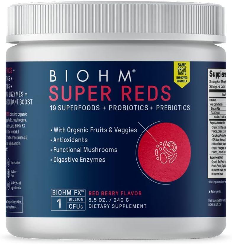 BIOHM Super Reds and Greens Bundle, Superfood Powder with Probiotics and Digestive Enzymes, Packed with Antioxidants and Polyphenols, Allergen Free, Non-GMO, Vegan - 30 Servings Each